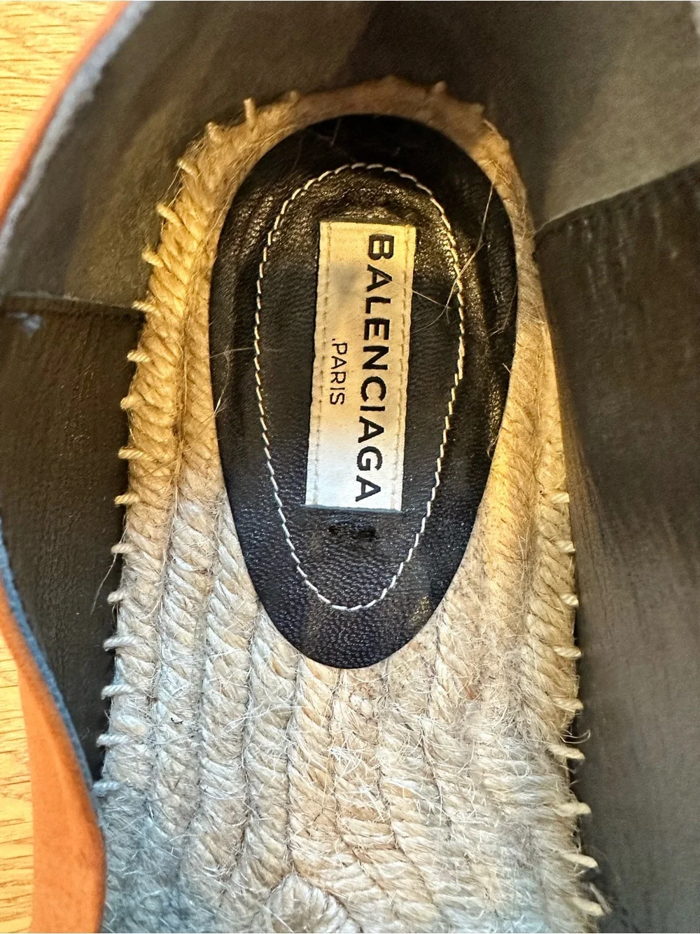 Balenciaga Cognac Leather Espadrille Flats Size 36 Brown Slip On Made in Spain